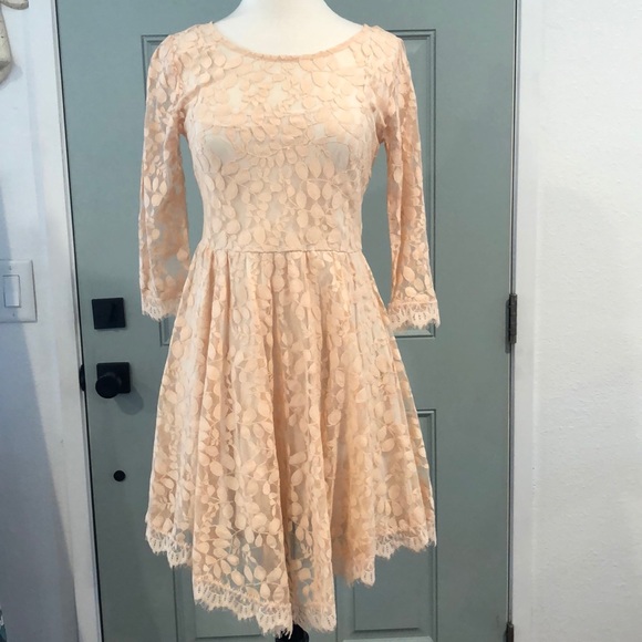 Free people peach lace fit flare dress - Picture 1 of 9